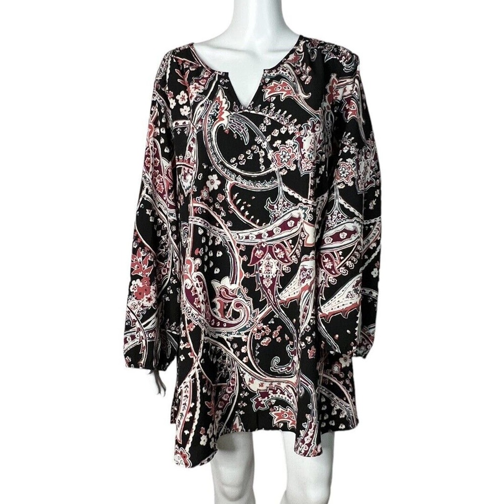Lane Bryant Shirt Womens 22 Black Multi Paisley Tunic Top Blouse Casual Workwear
